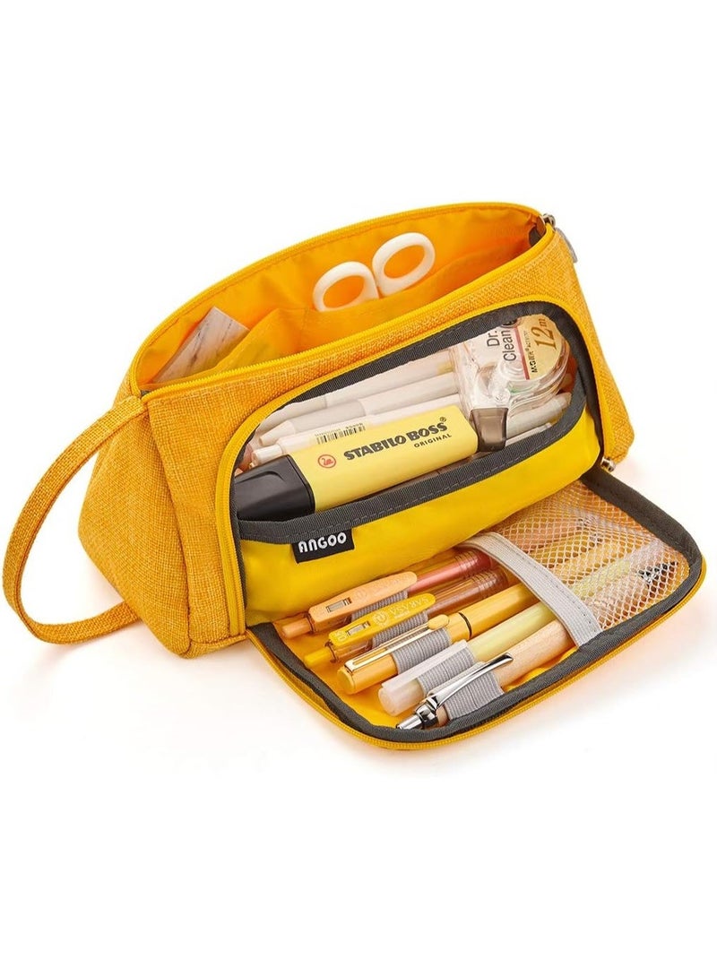 ANGOO Big Capacity Pencil Case – Large Zipper Pencil Pouch, Yellow, for Students & Office Use - Image 1